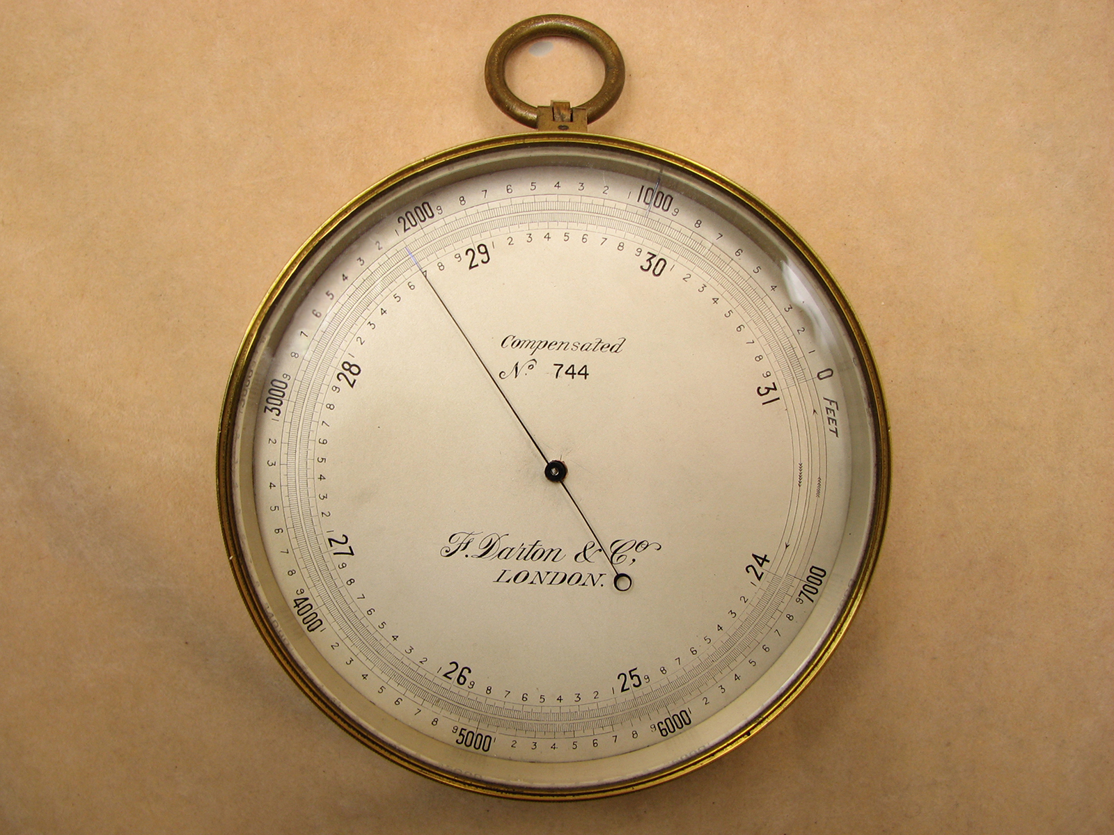 Late Victorian brass cased barometer
& altimeter signed 'F. Darton & Co, London' with leather case